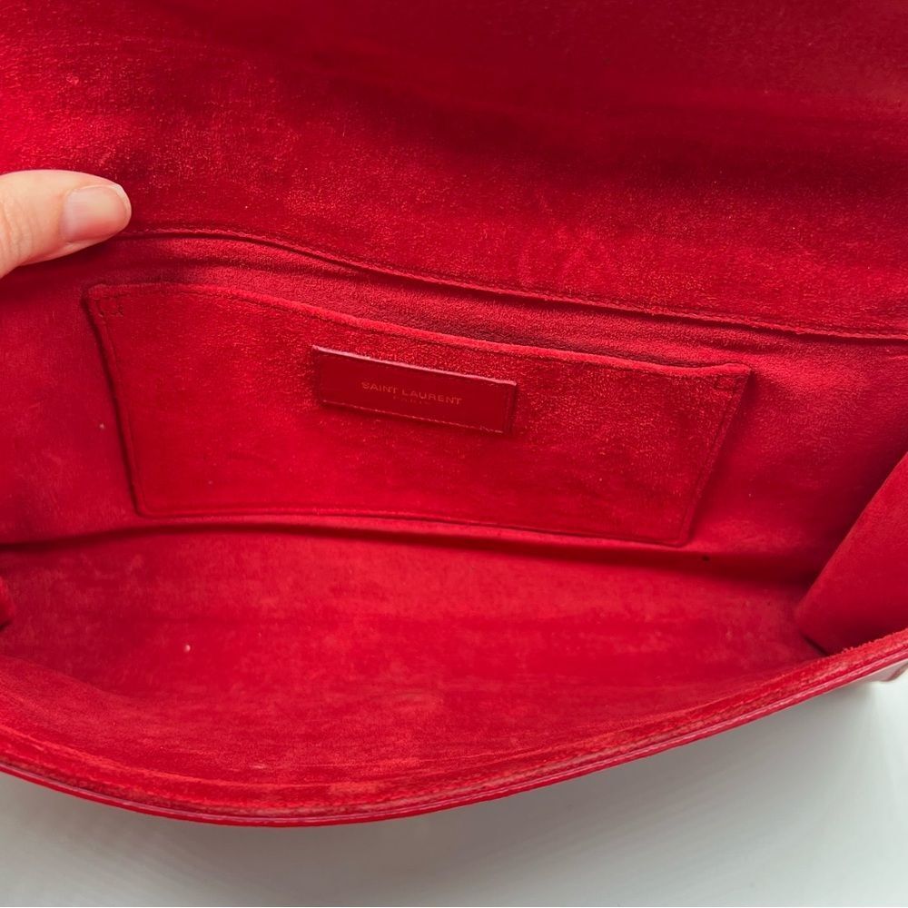 Yves Saint Laurent Clutch Bag Red Leather Gold Hardware - Picture 10 of 13